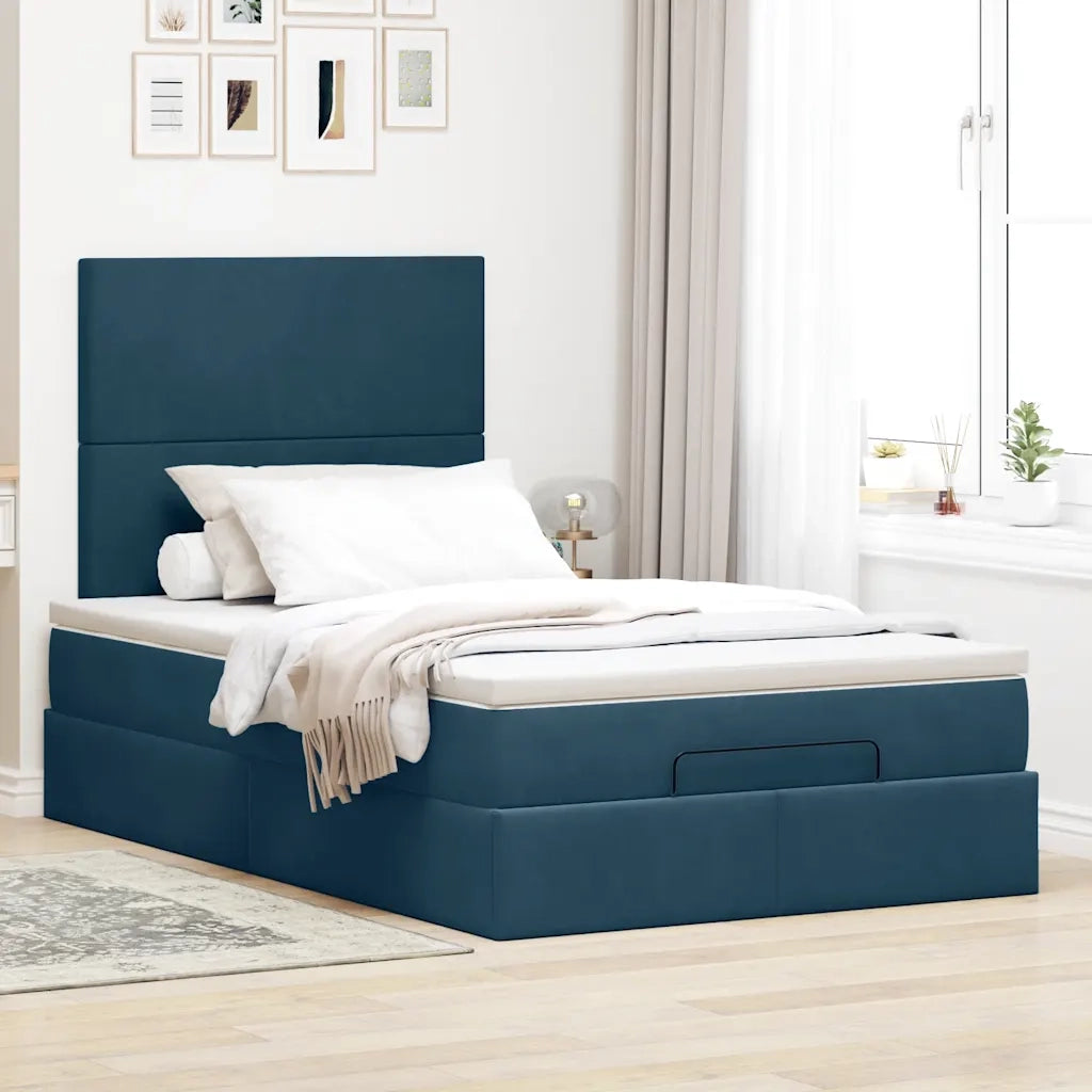 vidaXL Struttura Letto Pouf con Materassi Blu Scuro 120x200 cm Velluto