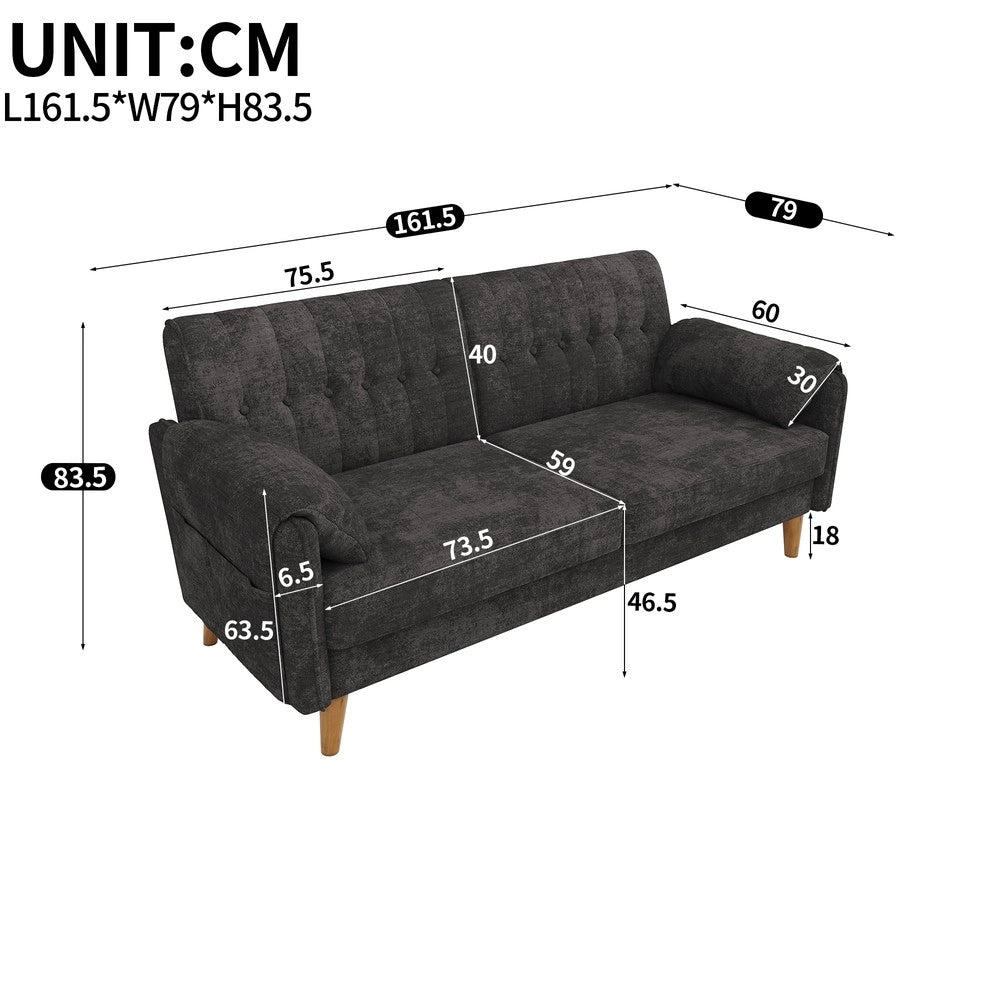 Divano 2 posti in tessuto ¨C Minimal ¨C grigio, gambe in legno massello, con braccioli e cuscini