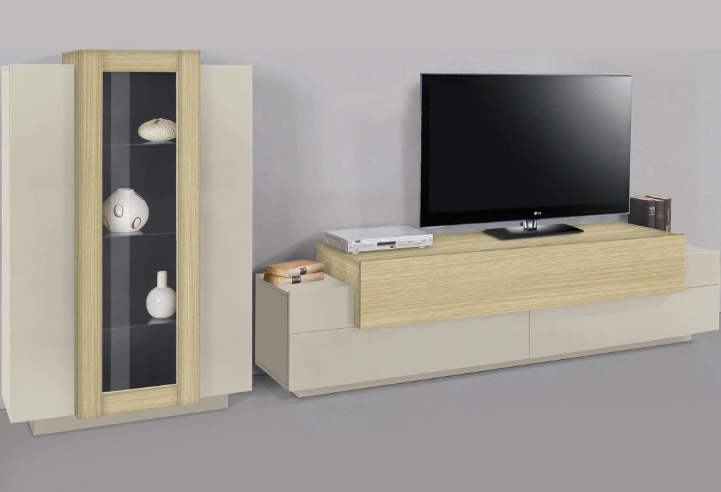 Mobile Soggiorno Lazzate, Parete Attrezzata Modulabile Made in Italy, 280x45x120.5h cm Beige