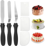 Set di spatole per torte in acciaio inossidabile - 6 pezzi - Manico ergonomico - Decorazione multifunzionale - Incluso schiaccia plastiche - Per decorare torte - Spatola per torte