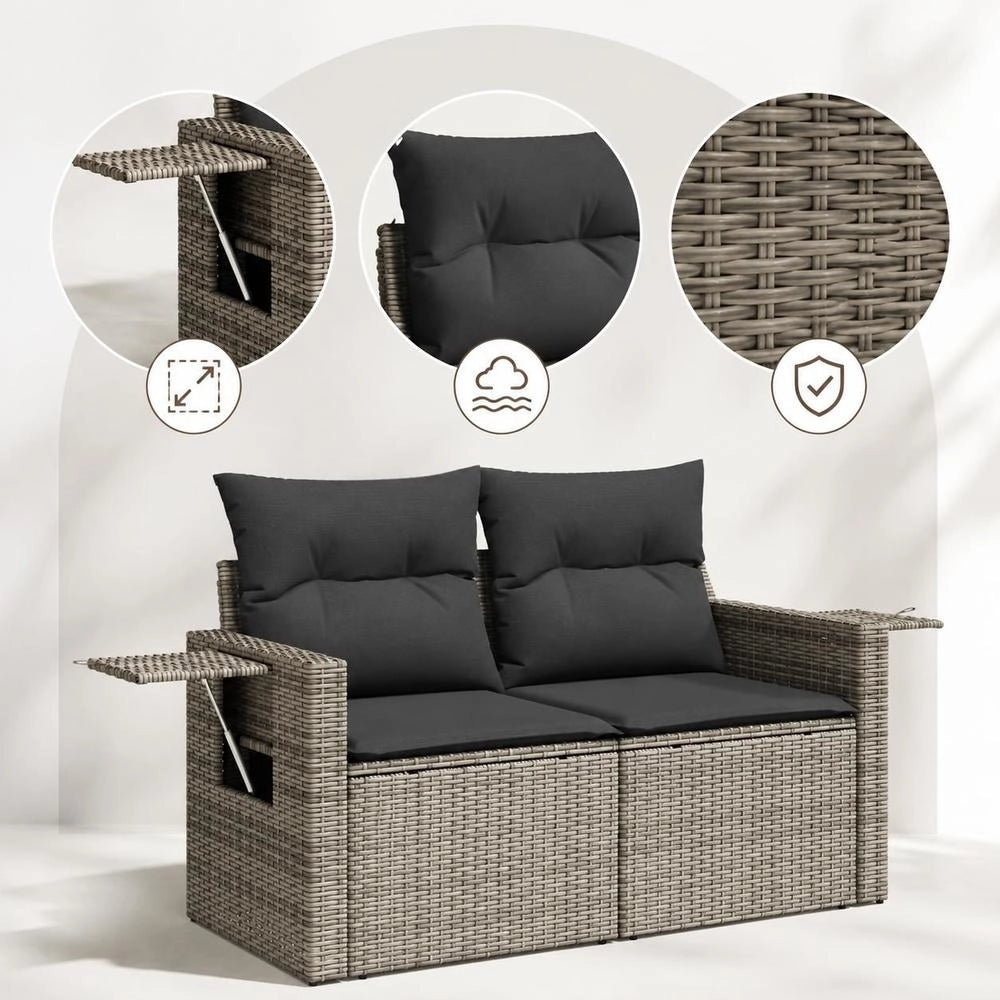 2-seater Garden Sofa With Cushions, Grey Poly Rattan