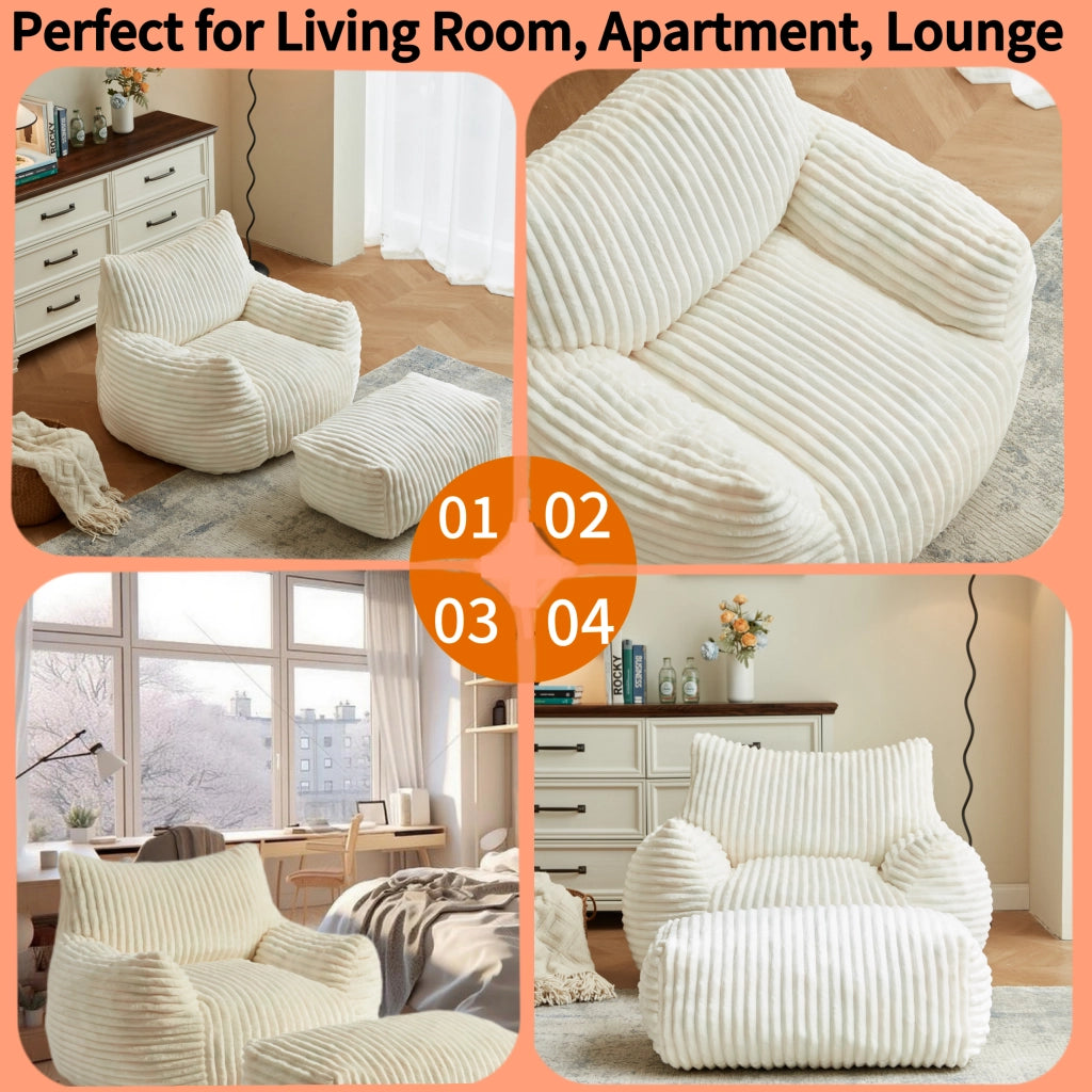 Poltrona con pouf supporto ergonomico a 5 zone per lettura e riposo in Flanella Bianco