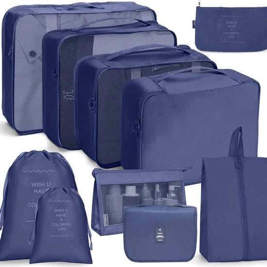 Organizzatori di bagaglio per viaggi, set di organizzazione di valigia, blocchi di imballaggio, set di viaggio impermeabile, per abbigliamento, intimo, scarpe e cosmetici - marine