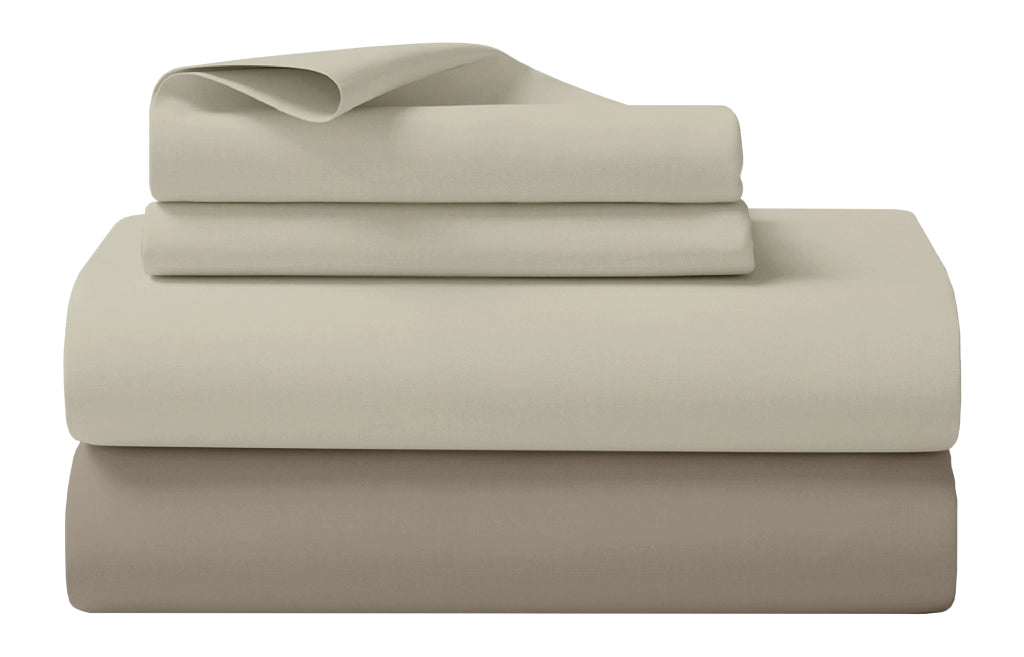 Completo Letto Lenzuola Matrimoniale,100% Cotone, Set letto, Lenzuolo Sopra, Sotto e Federe 2 Piazze Beige
