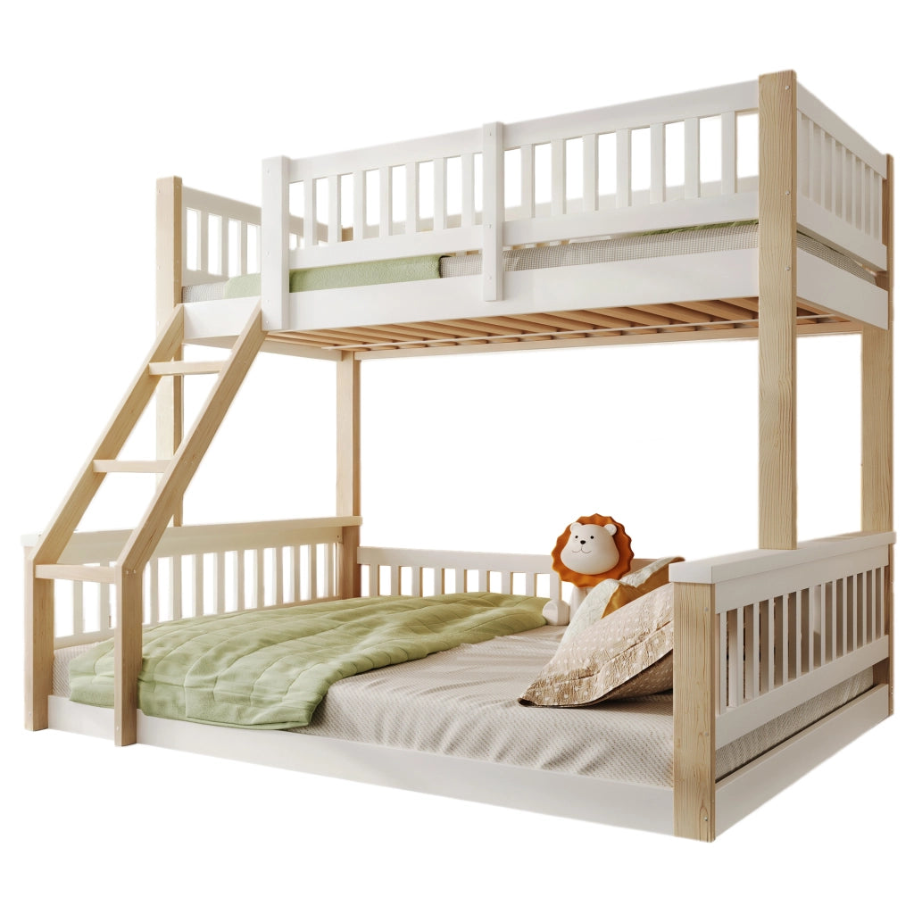 LETTO A CASTELLO 90x200+140x200 cm in legno bianco e naturale, senza materasso