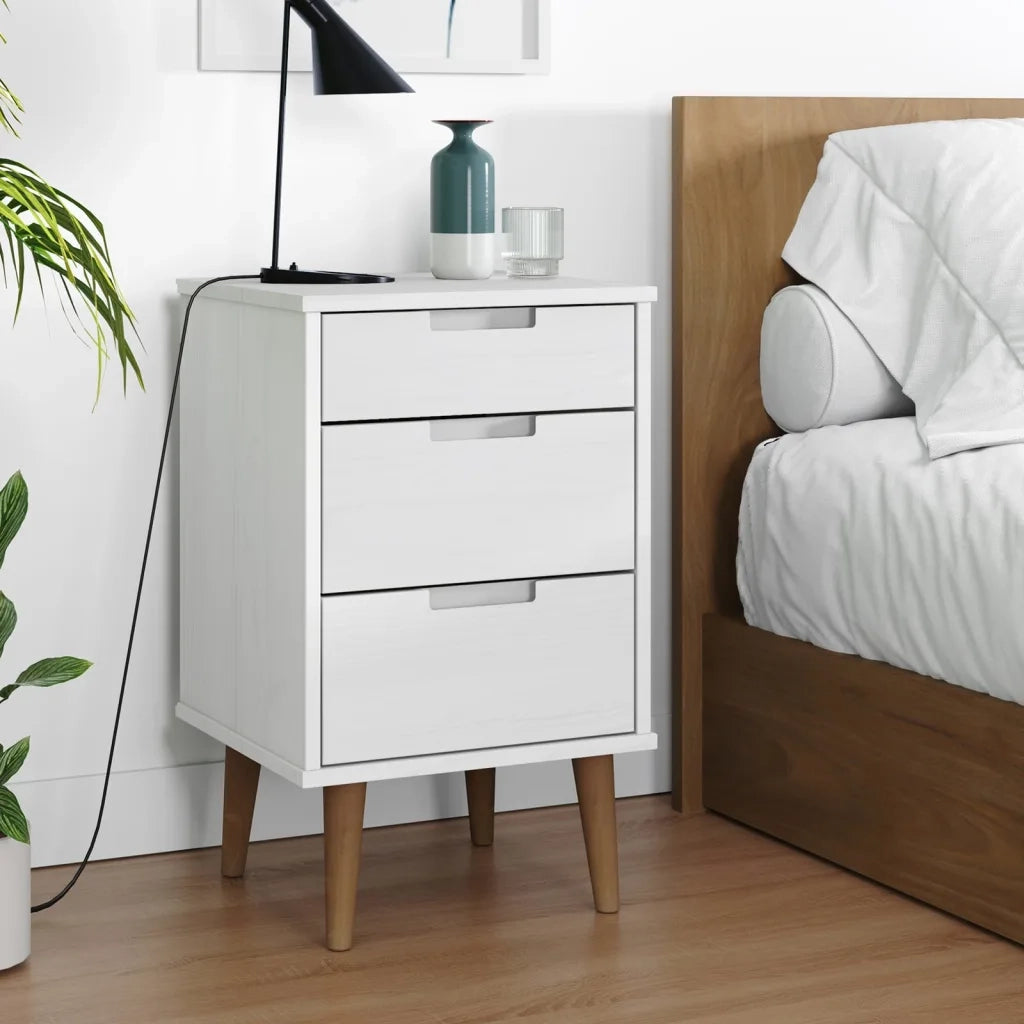 Comodino | Armadio da Notte | Mobiletto da notte MOLDE Bianco 40x35x65 cm in Legno Massello di Pino