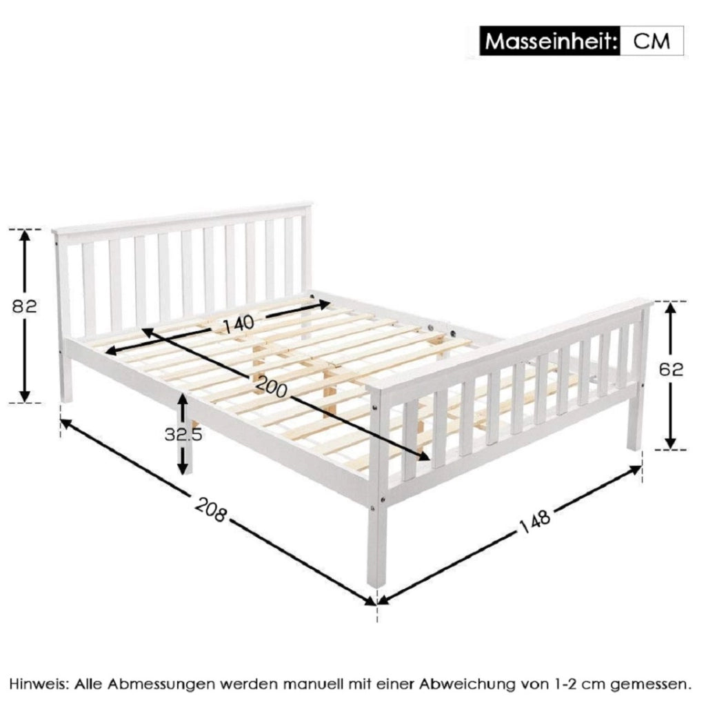 Letto matrimoniale 140x200 cm; doghe rinforzate; legno; bianco (Senza materasso)