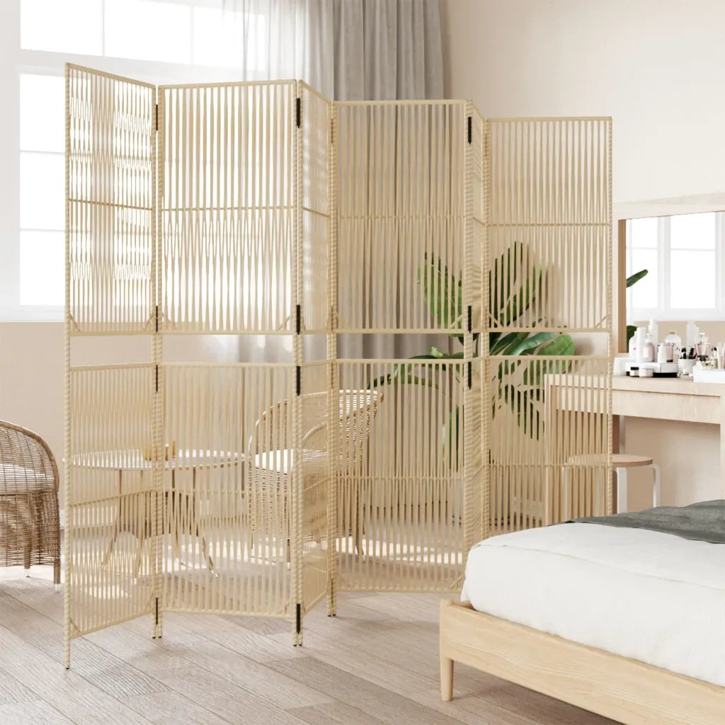 Divisorio per Ambienti | Divider per stanze | Paravento a 6 Pannelli Beige in Polyrattan