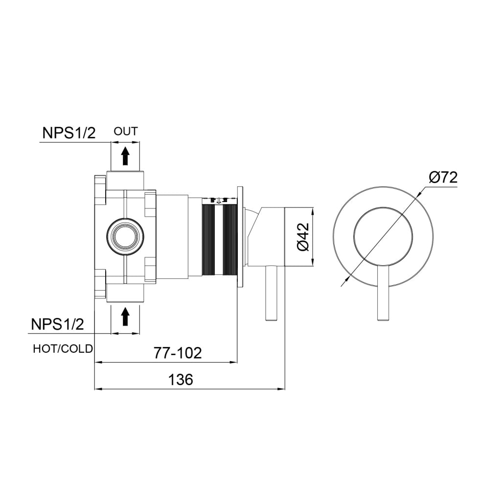 SINED Miscelatore da incasso a parete per bagno nero acciaio inox 316L resistenza a corrosione e usura MISCELATORE-MURO-LEVANTE-NERO