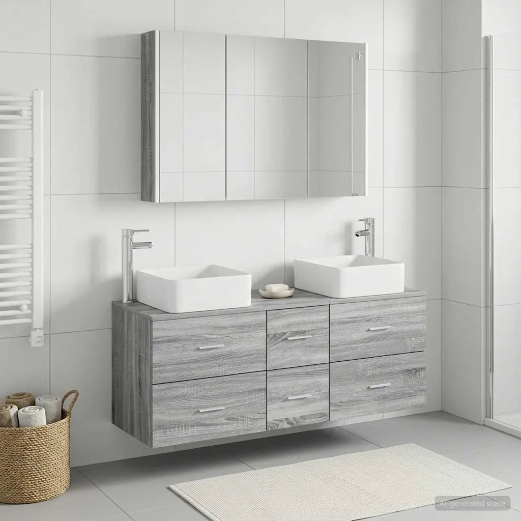 Set di mobili per il bagno 4 pcs Sonoma grigio 3406788