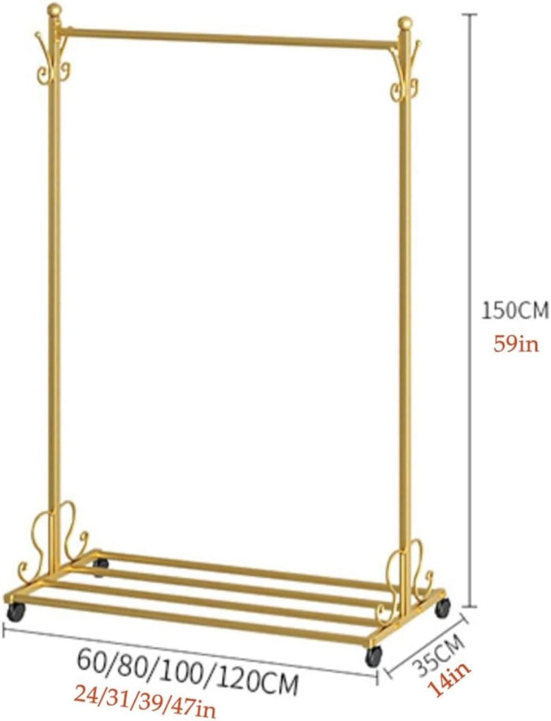 Appendiabiti con Ruote, Appendiabiti con rotelle per Appendere i Vestiti, Appendiabiti Multifunzionale in Metallo per Camera da Letto con ripiano Inferiore Organizer Negozio di Abbigliamento