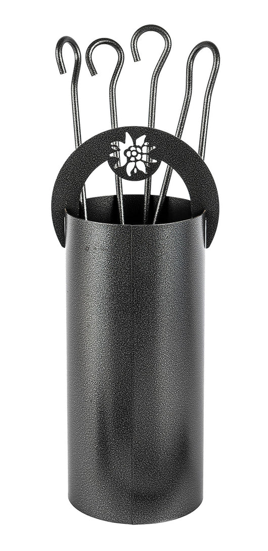 Trespolo per Attrezzi Camino Cilindrico Stella Alpina con Paletta Scopino Attizzino e Pinza Ø15,2x62 cm in Ferro