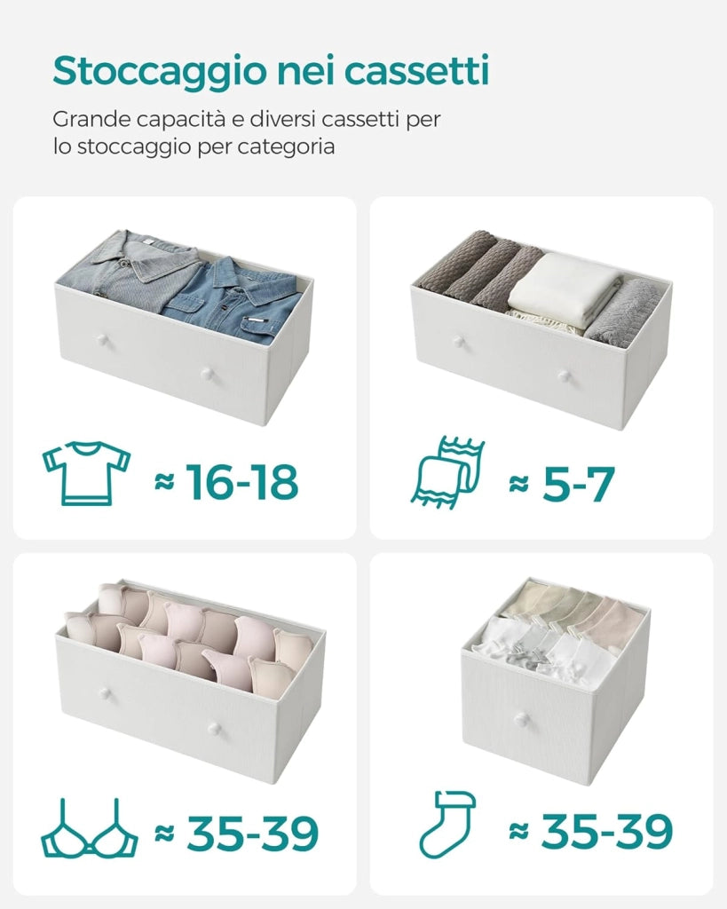SONGMICS Cassettiera, Mobiletto con 5 Cassetti in Tessuto, Piano e Fronte in Truciolato, Credenza, Camera da Letto Soggiorno Ingresso Cameretta, Bianco e Rovere LTS514W57