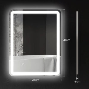 SPECCHIO BAGNO LED 70x90 cm Argento, Touch, Anti-appannamento