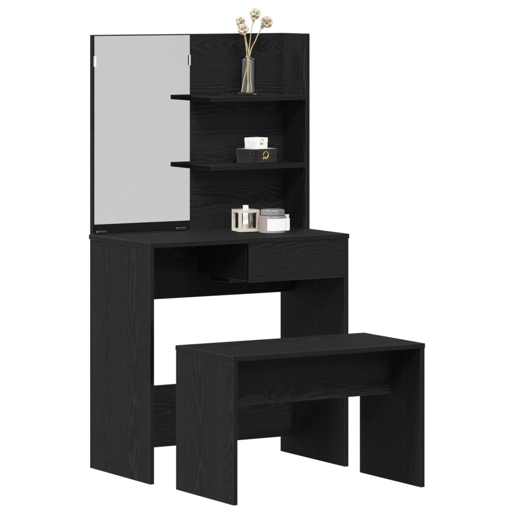 Set di Tavoli da Trucco  in Legno Ingegnerizzato Rovere Nero