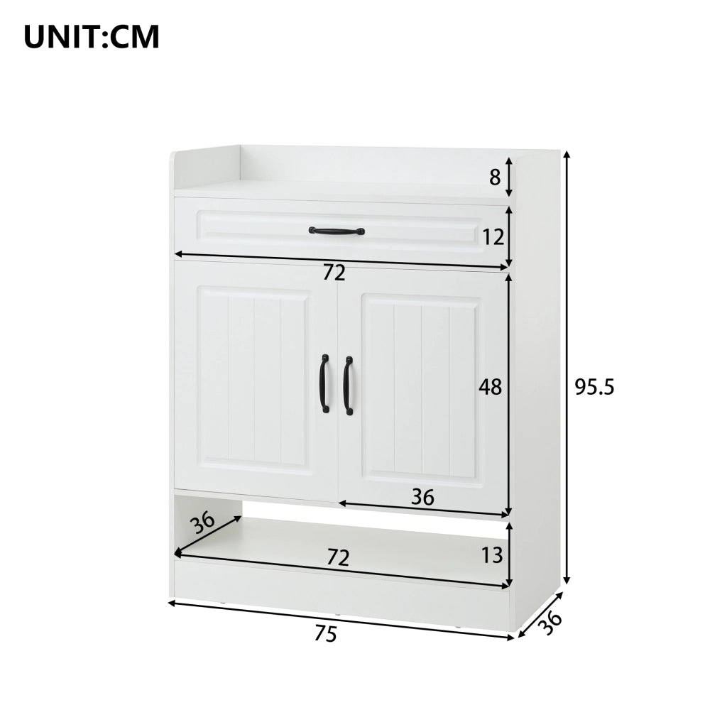 Mobile ingresso con 4 Ante; 1 Cassetto e 8 Ganci; con Panca Scarpiera; Stile Moderno; in Pannelli; Bianco; 125??36??190 cm