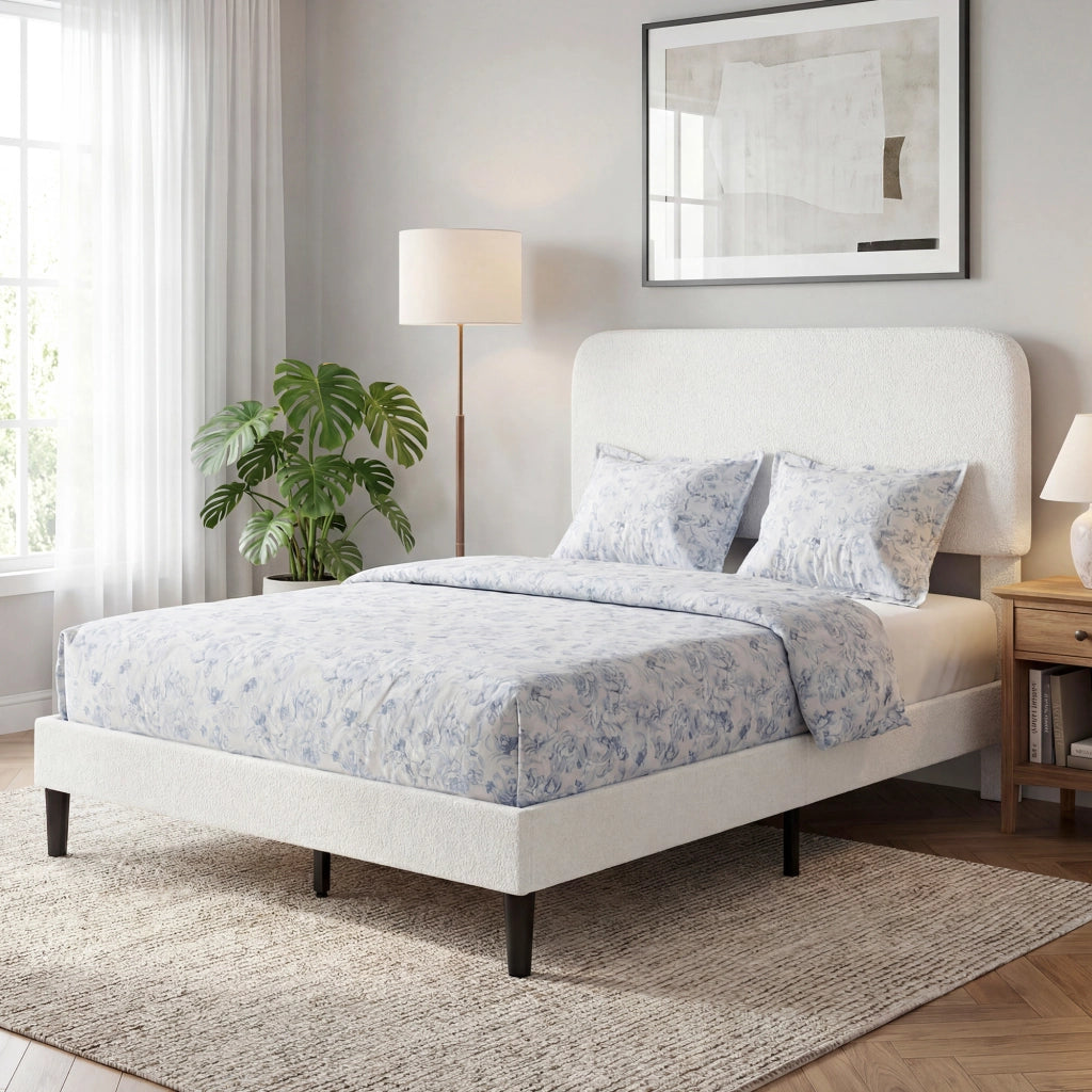 Letto Matrimoniale Imbottito con Testiera Regolabile in Altezza e Doghe di Legno ¨C Zephmum ¨C Bianco