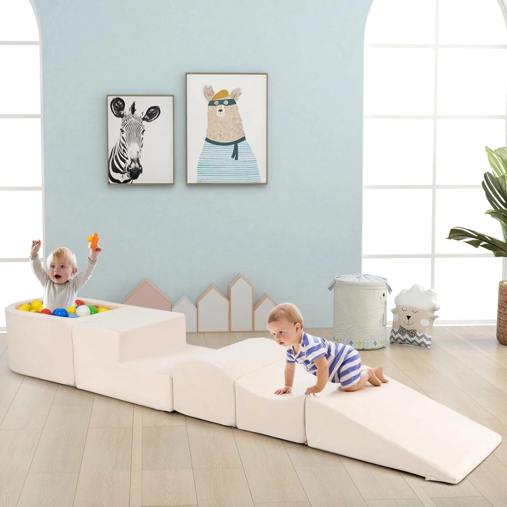 Set di 5 Pezzi Gioco in Schiuma, Blocchi con Piscina di Palline per Bambini, Coperture Lavabili con Cerniere, Blocchi Creativi per Stanza di Giocattoli, Camera da Letto (Bianco)