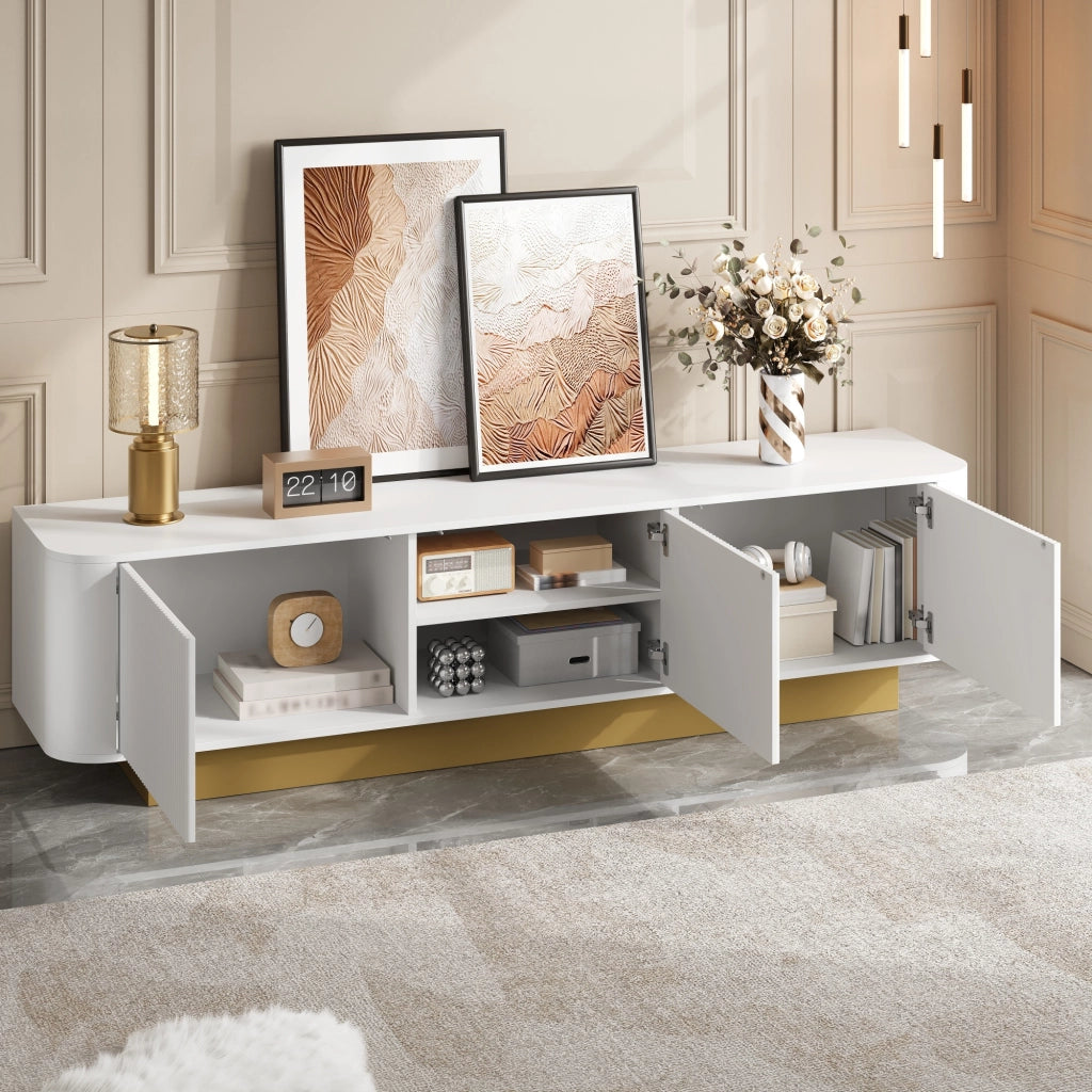 Mobile TV con 3 Ante e Ripiano Regolabile; Gestione Cavi; Design Arrotondato; 170??40;5??47 cm; in MDF e Pannello Truciolare; Bianco