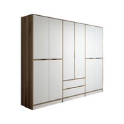 Armadio Camera da Letto Gaspard, Guardaroba Grande Appendiabiti, 277x208h cm Bianco e Marrone noce\