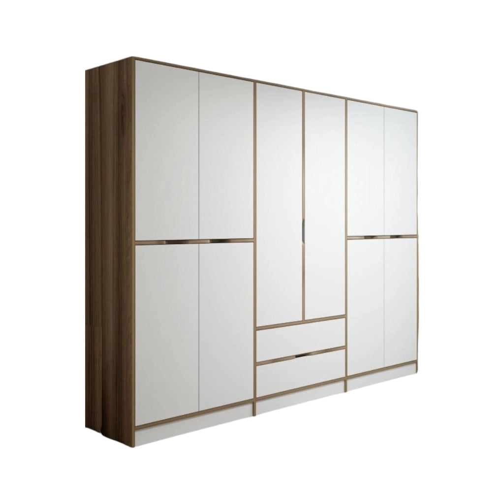 Armadio Camera da Letto Gaspard, Guardaroba Grande Appendiabiti, 277x208h cm Bianco e Marrone noce\