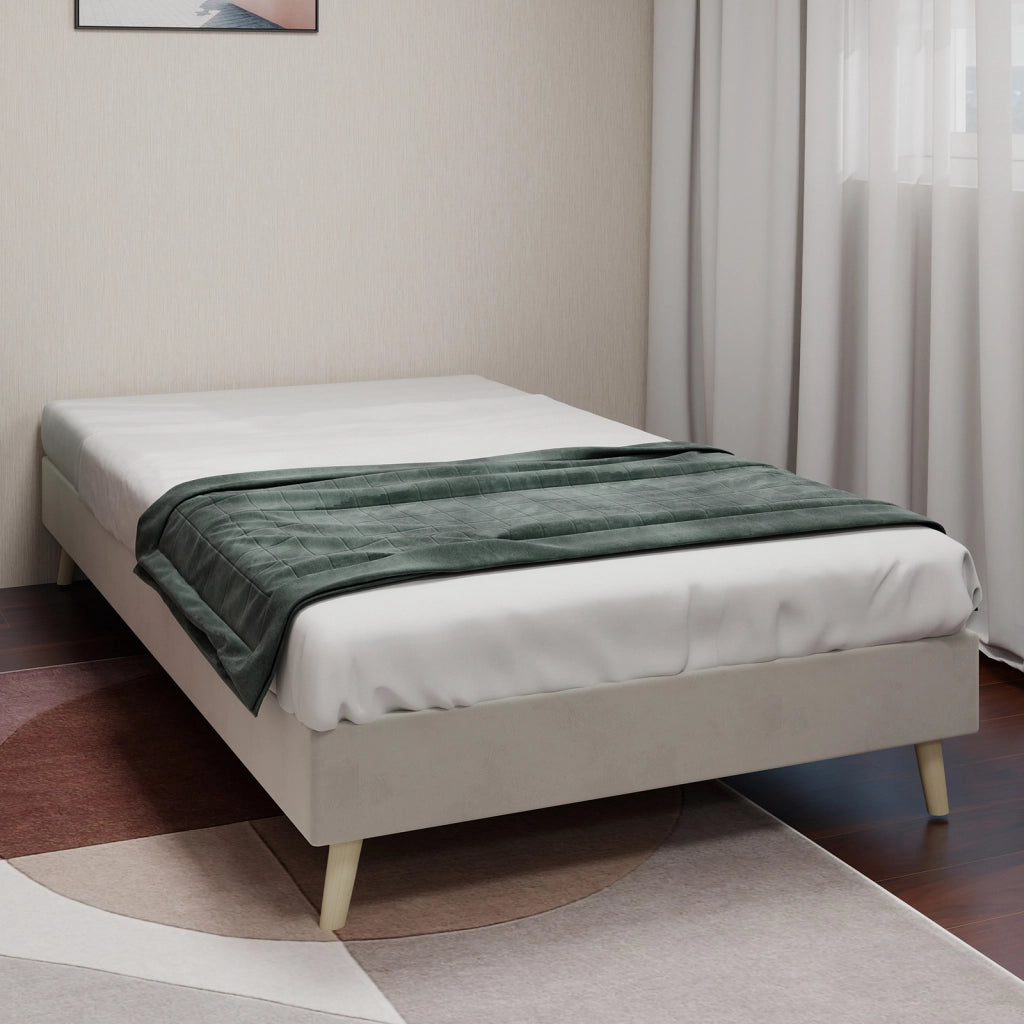 Letto Singolo 90x200 cm con Struttura in Metallo e Tessuto; Design Basso - Beige