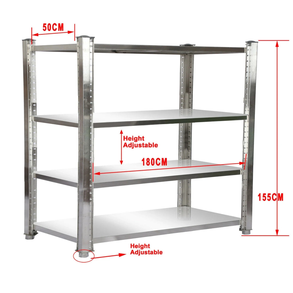Ripiani in acciaio raffinato 4 superfici di appoggio mobile da cucina in acciaio inox 180 cm 16_0000506