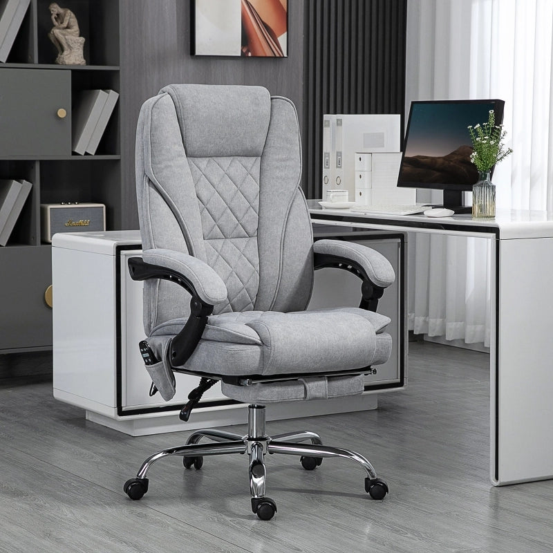 Sedia da ufficio con massaggio vibrante, calore lombare, schienale reclinabile a 135°, poggiapiedi, tessuto grigio