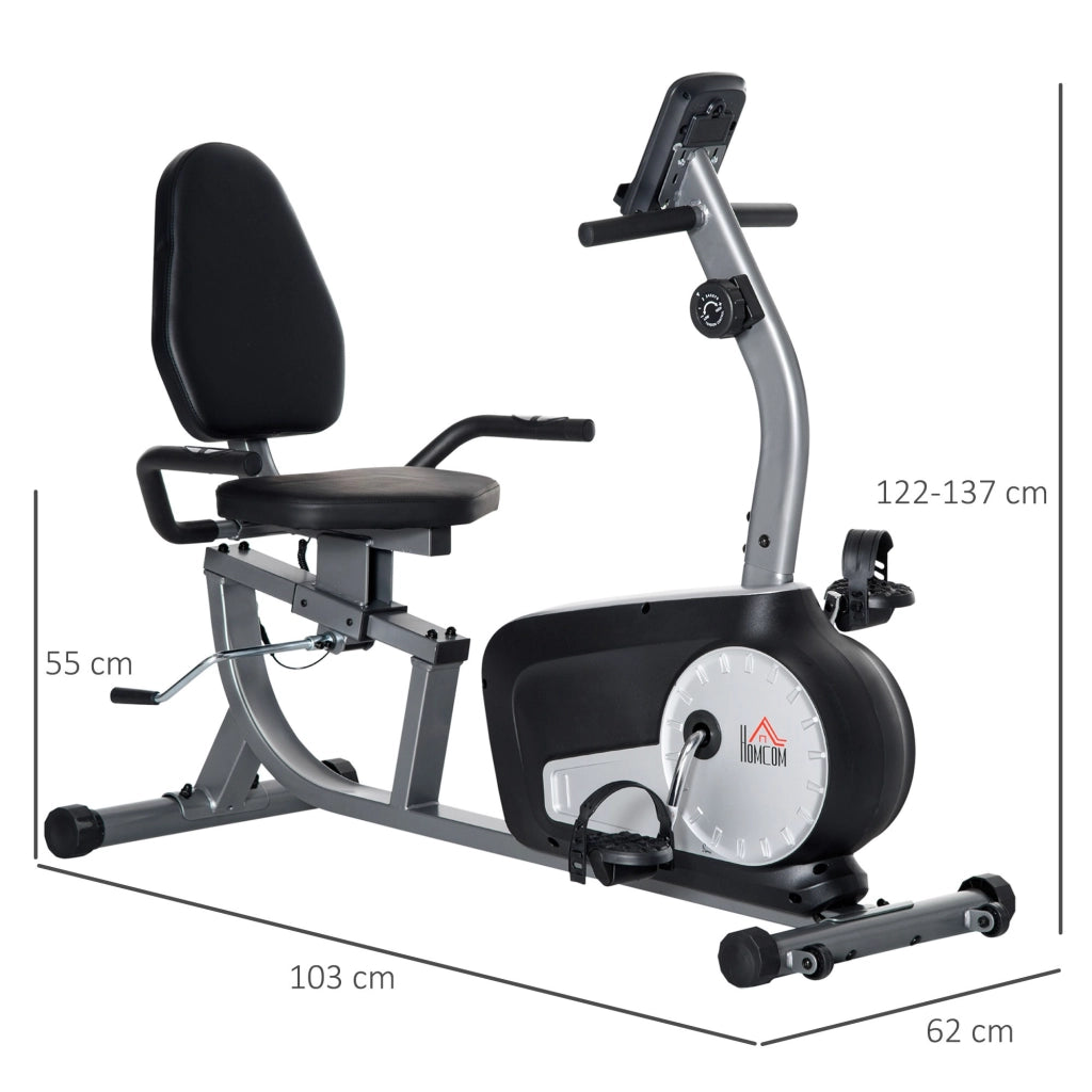 EasyComfort Cyclette Orizzontale Recumbent con 8 Livelli di Resistenza, Schermo LCD e Seduta Regolabile, 122-137x62x103 cm