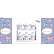 Set 6 Barattoli da Cucina Spezie in Ceramica Romantic Rose + Mensola