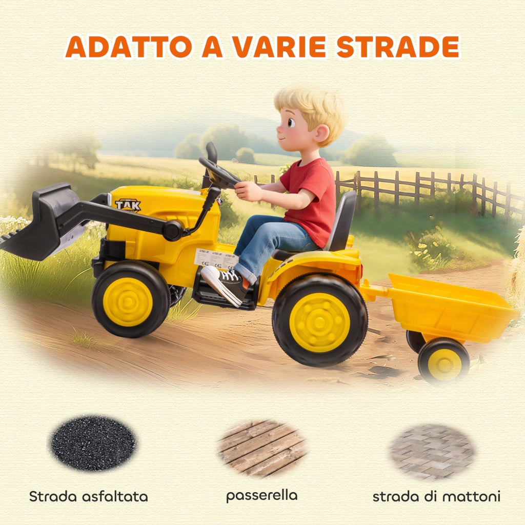 Escavatore Giocattolo Elettrico 12V con Benna e Rimorchio ¨C zephmum ¨C Giallo