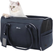 Portatile e Respirabile Borsa per Animali di Compagnia in Materiale PU, Ideale per Gatti e Cane, Blu, Adatto per Viaggi Lungo e Corto.
