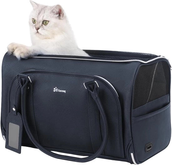 Portatile e Respirabile Borsa per Animali di Compagnia in Materiale PU, Ideale per Gatti e Cane, Blu, Adatto per Viaggi Lungo e Corto.