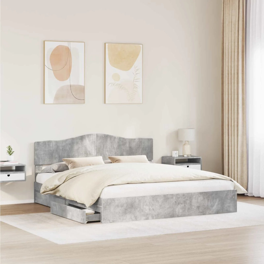 Letto con Contenitore con testiera Grigio cemento 200 x 200 cm 3413064