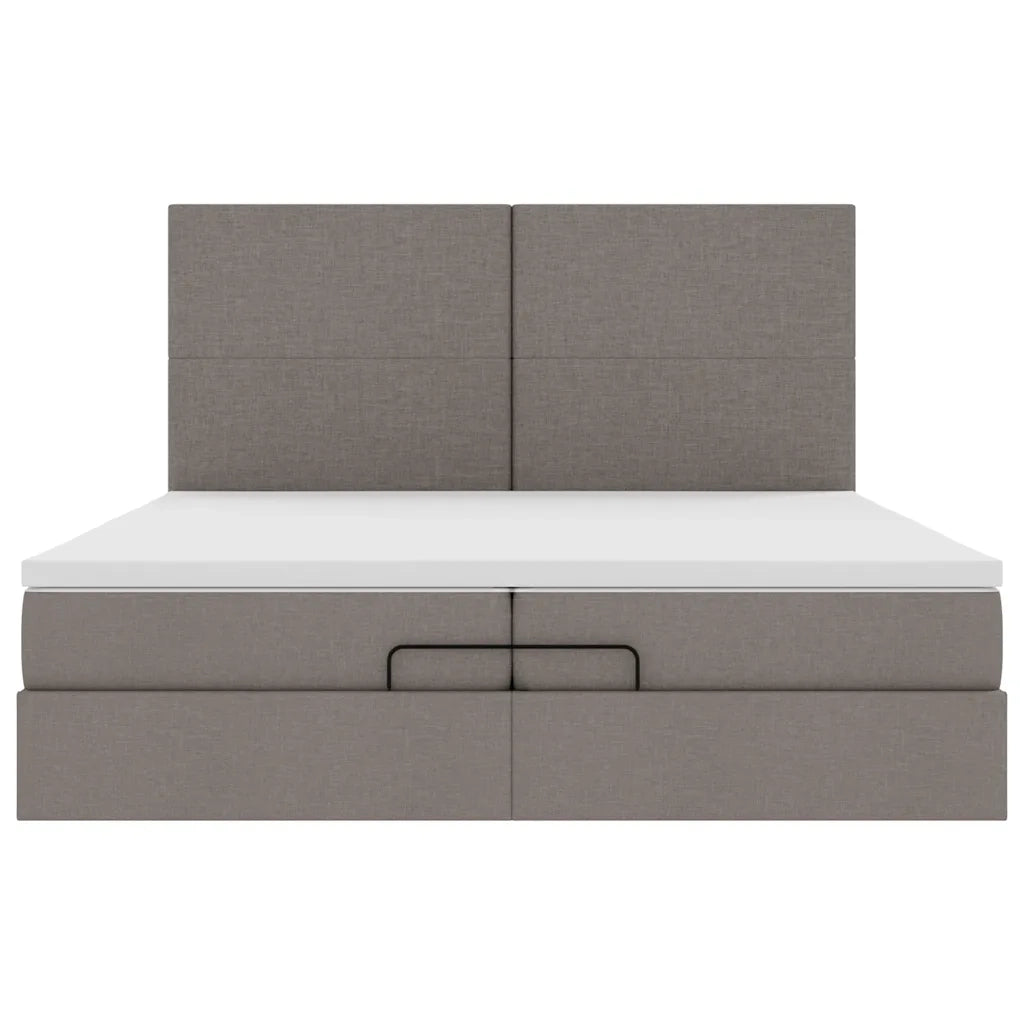 Struttura Letto Pouf con Materassi Tortora 200x200 cm Tessuto