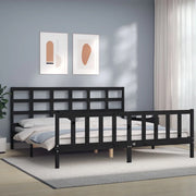 Giroletto con Testiera-Struttura Letto con testiera Nero 200x200 cm in Legno Massello 555993