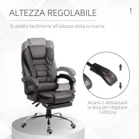 Poltrona da Ufficio Reclinabile in stile Presidenziale con Poggiapiedi, 64.5x69x109-117 cm, color Caffè