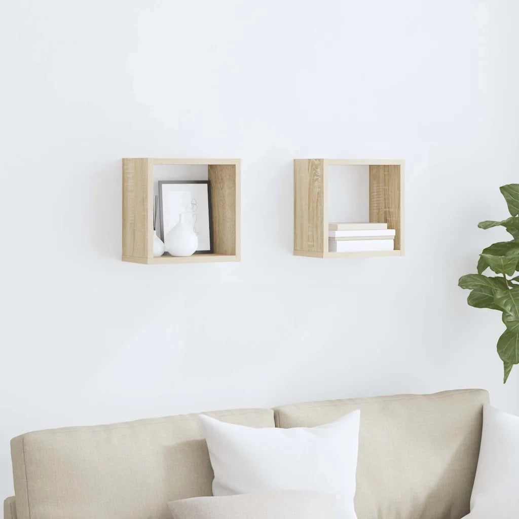 Mensole Parete a Cubo 2 pz Rovere Sonoma 26x15x26 cm 807034