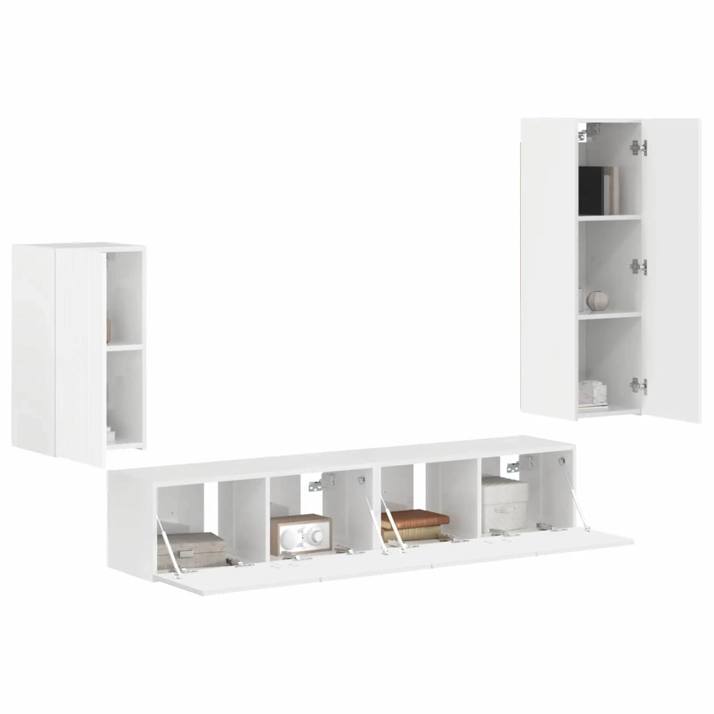 Set mobile TV 4 pcs Bianco Lucido Legno multistrato 3409010