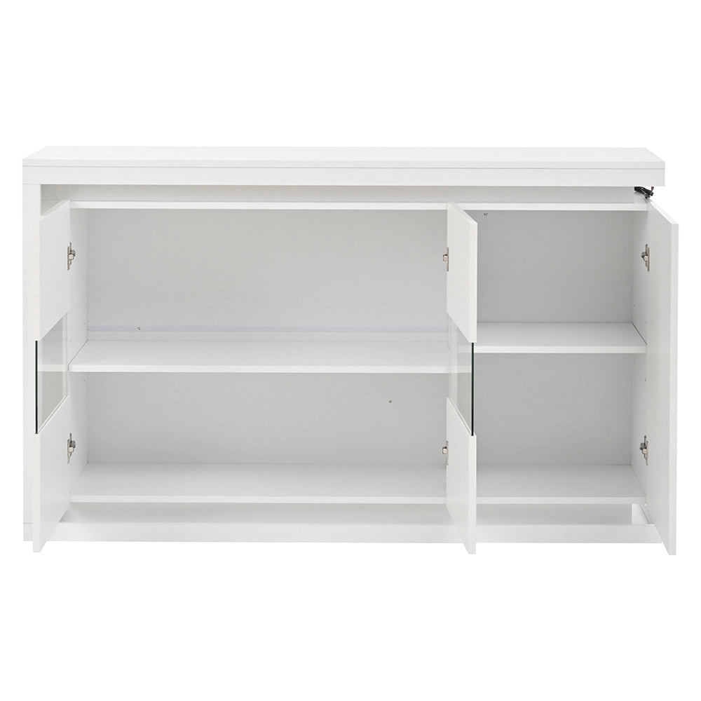 Credenza Soggiorno 140x40x84cm - Xylo - 4 Scomparti Lucidi con LED e Vetro