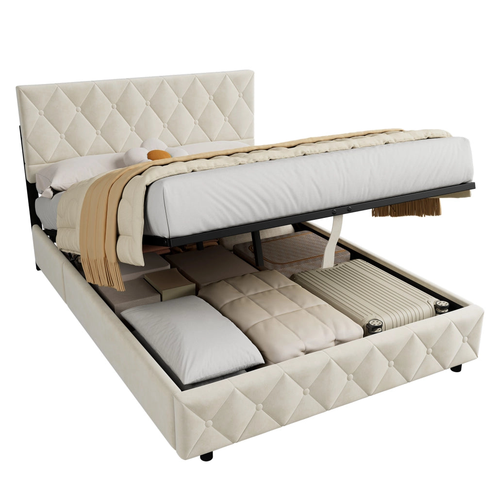 LETTO Imbottito 140x200 cm in Velluto Beige