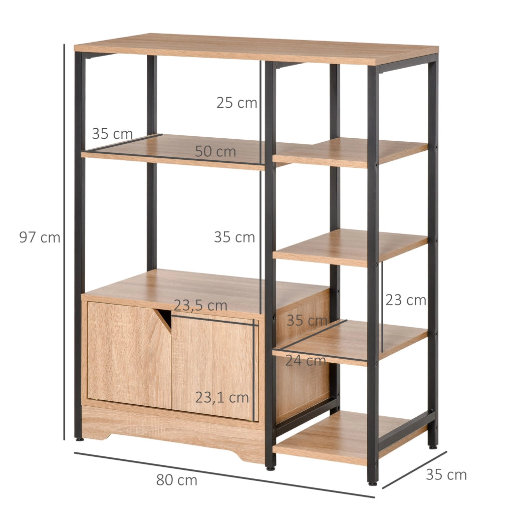 Libreria con Ripiani Aperti e Ante ¨C Zephmum ¨C Legno Naturale 80x35x97 cm