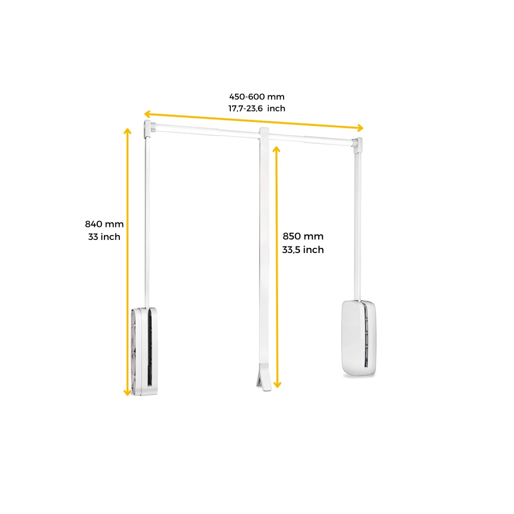Emuca Appendiabiti per armadio Sling, 450 - 600, Plastica bianca, Acciaio e Tecnoplastica, 1 u.