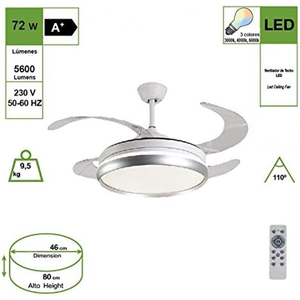 Trade Shop - Luce Decorativa Ventilatore Soffitto Luce Led 6000k 4000k 3000k 400cm 72w Con 3 Pale -