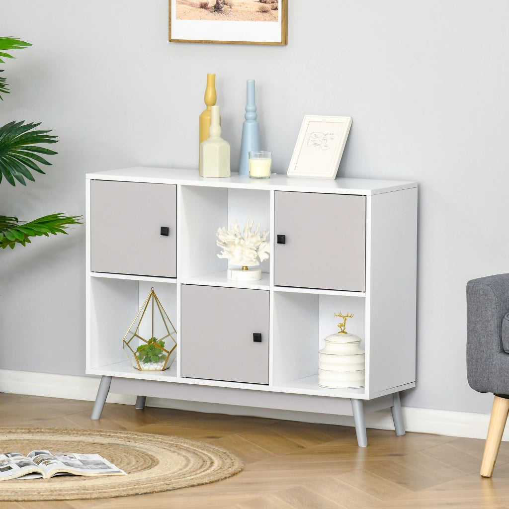 Cassettiera a 3 ante con ripiani aperti ¨C zephmum ¨C 96x30x75 cm bianco grigio