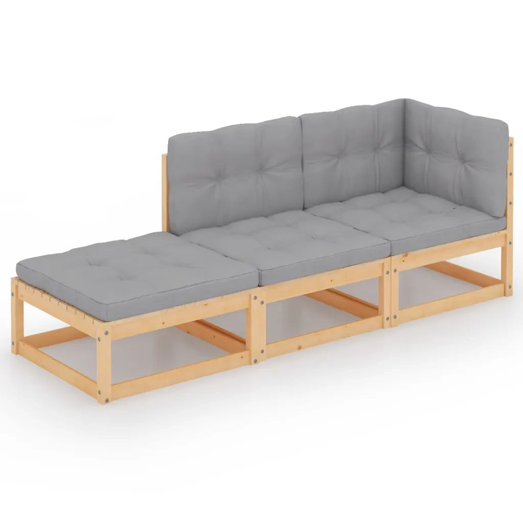 Set Divani da Giardino 3 pz con Cuscini Legno Massello di Pino 3076519