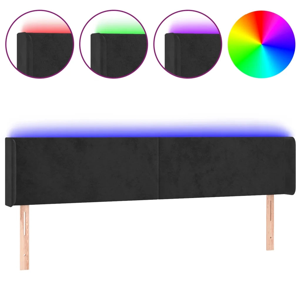 Testiera a LED Nera 163x16x78/88 cm in Velluto 3123012