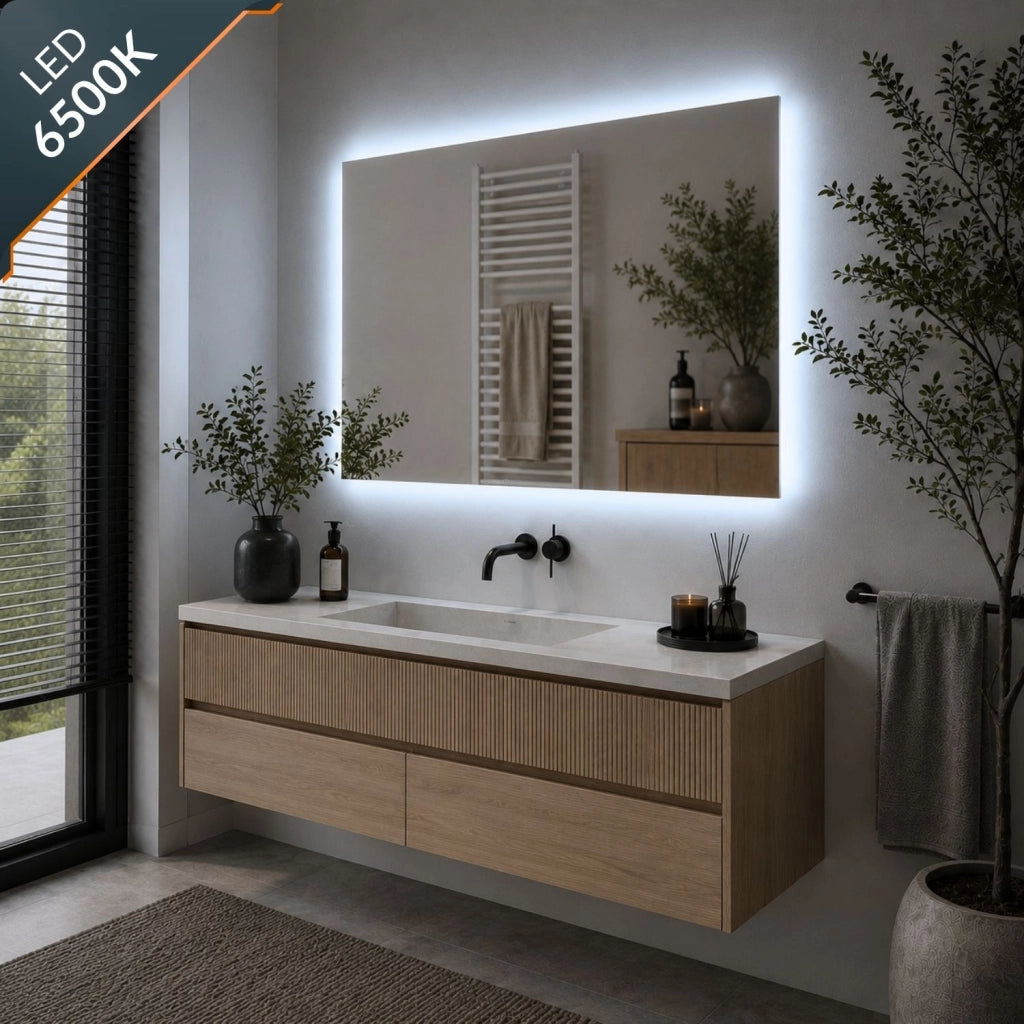 Specchio led rettangolare naxos elegante e funzionale per aree benessere *** misure 120x80 cm, confezione 1