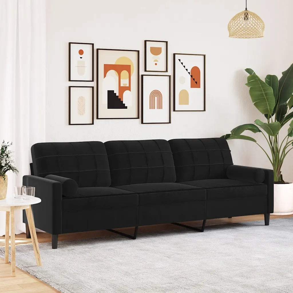 Divano | Divano da soggiorno | Sofa a 3 Posti con Cuscini Nero 210 cm in Velluto