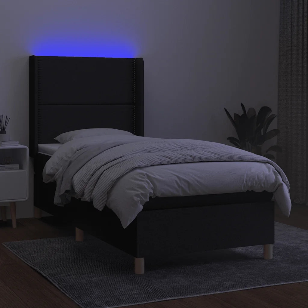 Letto a Molle con Materasso e LED-Struttura Letto con Materasso Nero 80x200 cm in Tessuto 940841
